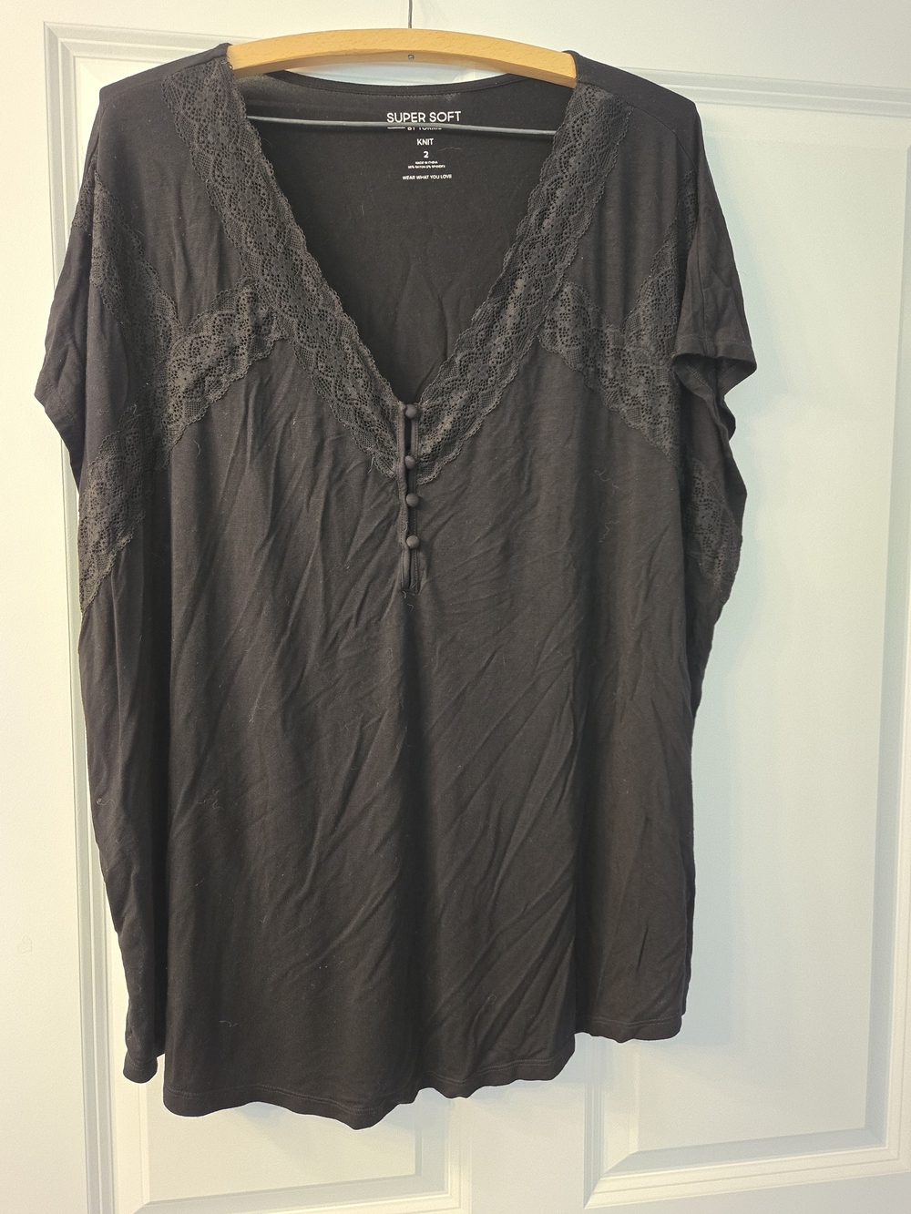 Torrid Women's Super Soft Black V-Neck Tunic with Lace Trim